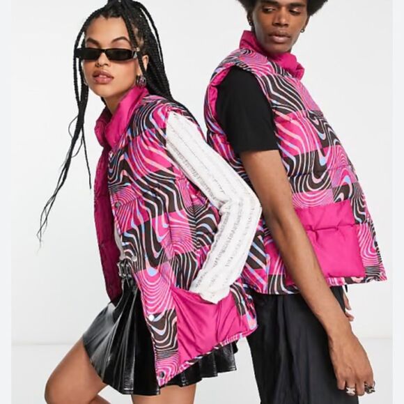 RECLAIMED VINTAGE By ASOS Unisex Pink Puffer Vest - Picture 1 of 6